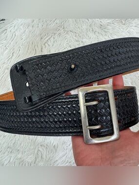 Don Hume Men’s Black Service Leather Basket Weave Duty Belt Size 44